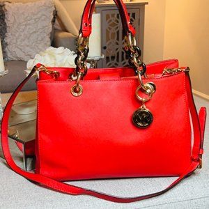 MICHAEL KORS Leather Medium Cynthia Tote -Red